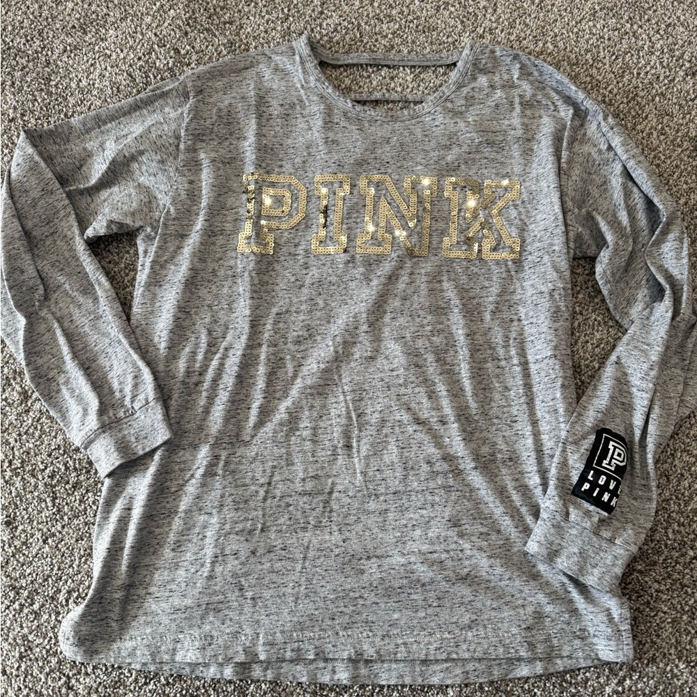 PINK Victoria's Secret Heather Gray Kids Long Sleeve Tee